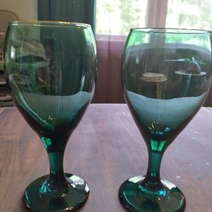 Vintage Libbey Green Wine Glasses with Gold Trim